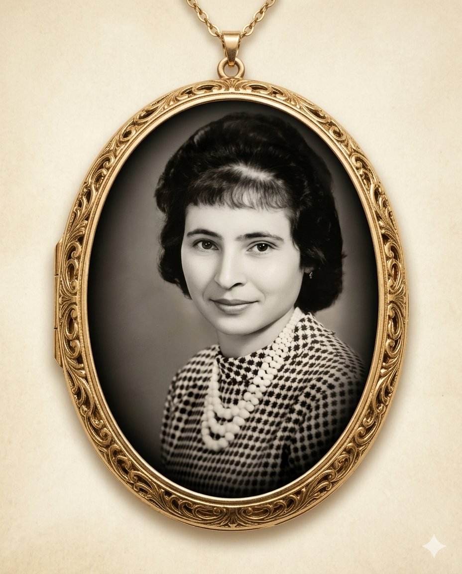 Portrait of Nonna in a gold oval locket