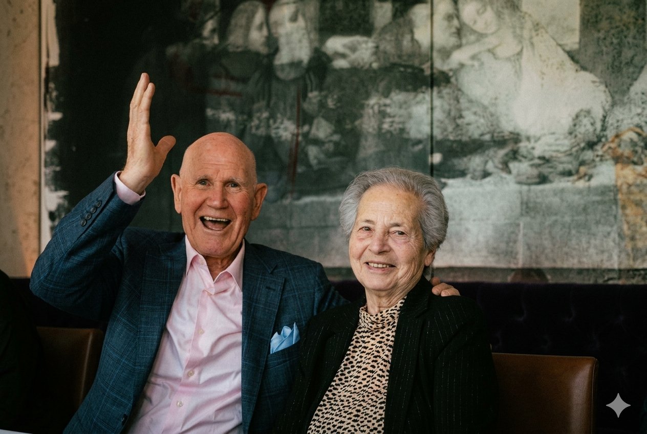 Nonno laughing at the table with Nonna