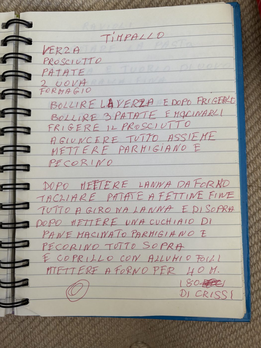 Timpallo with cabbage and prosciutto recipe