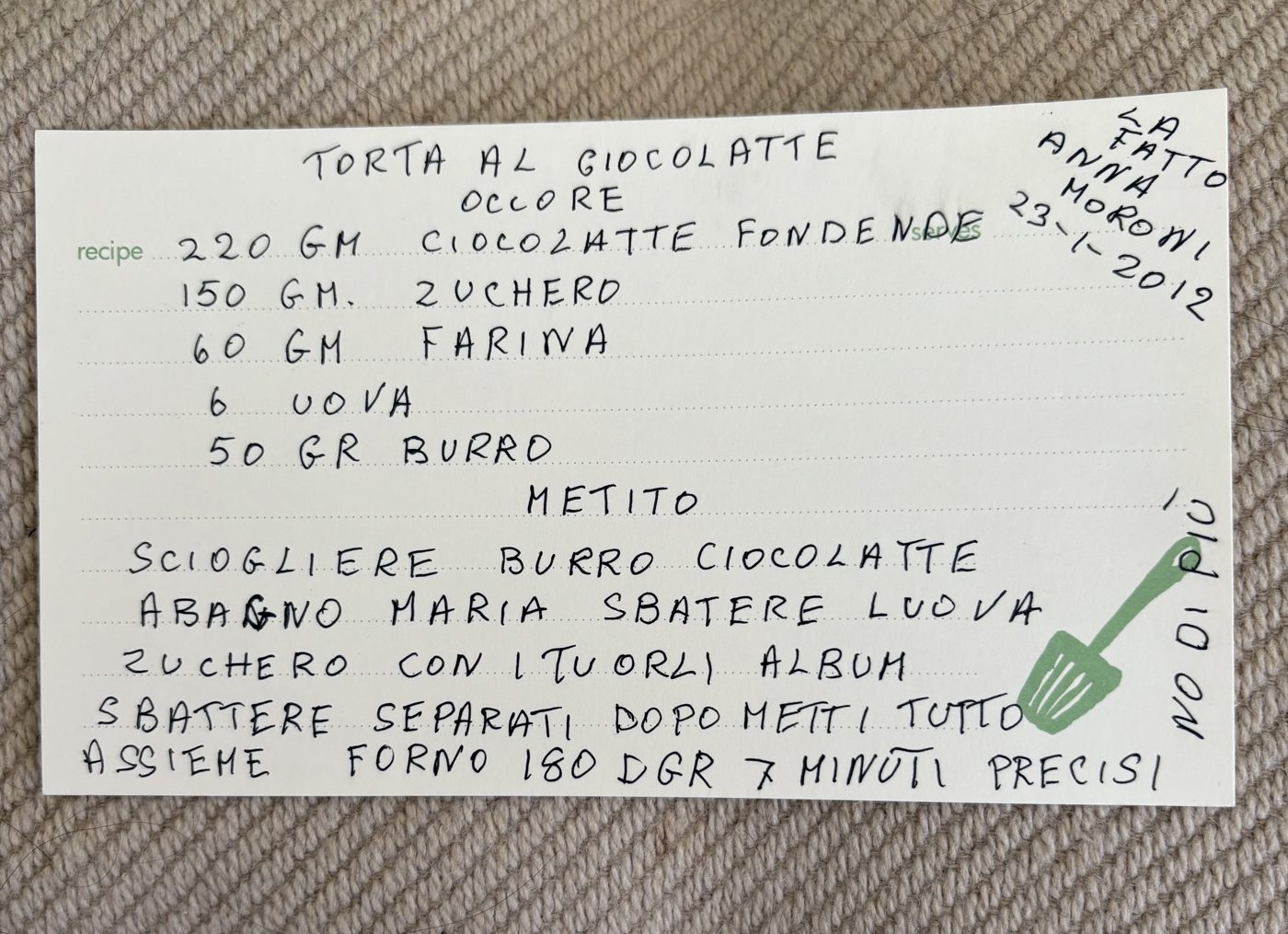 Torta al cioccolato recipe card