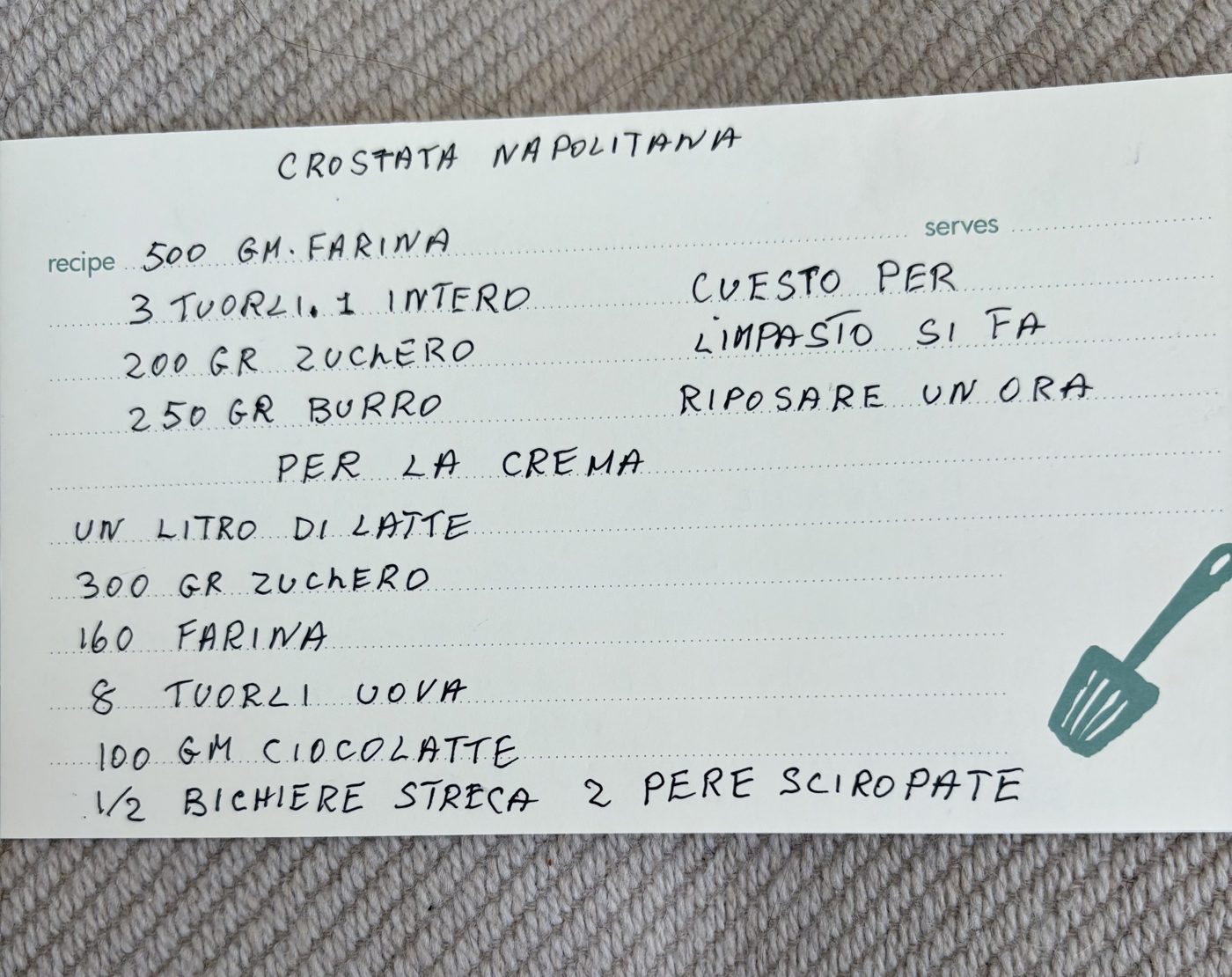 Crostata napoletana recipe card