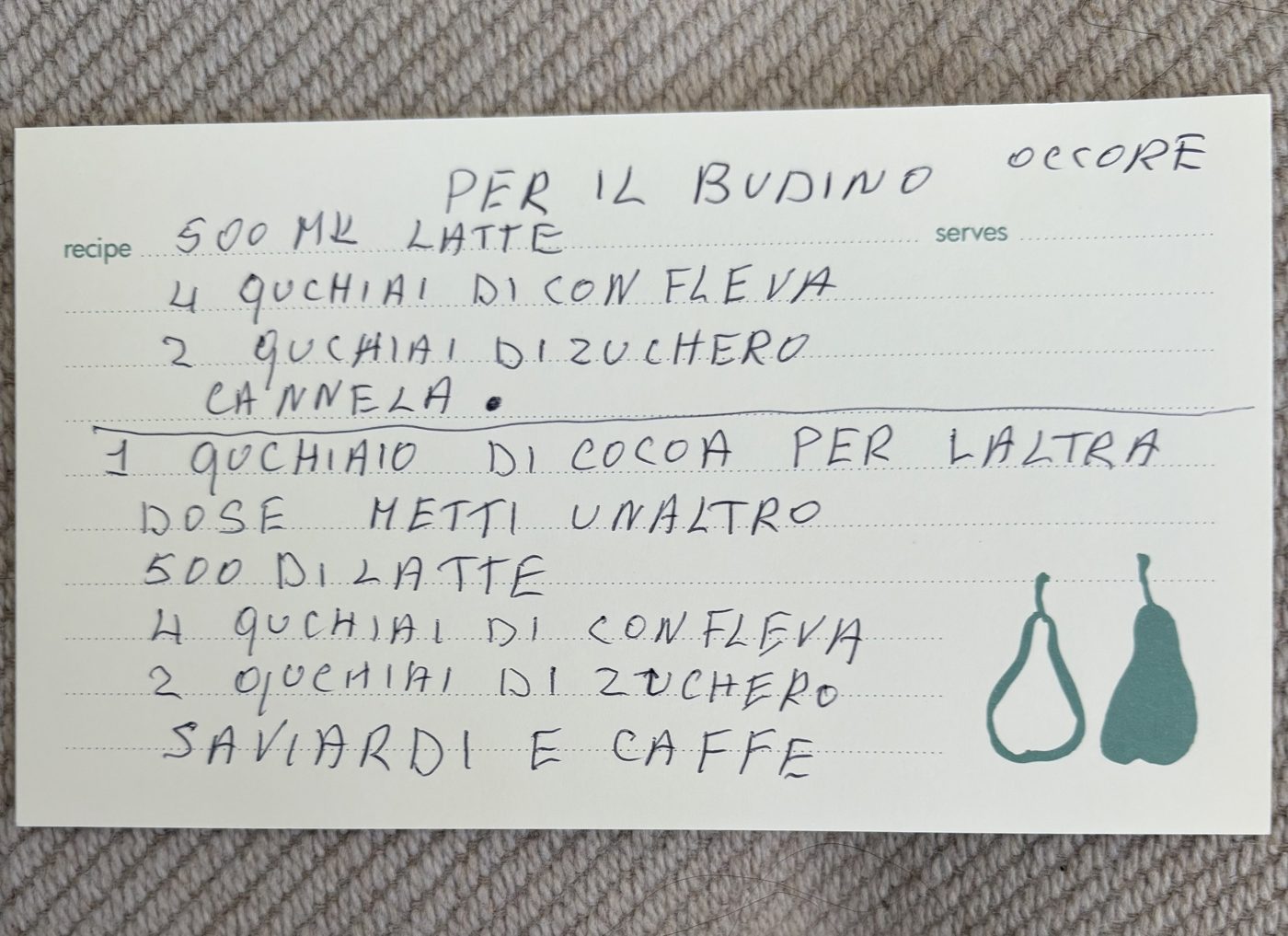 Per il budino recipe card