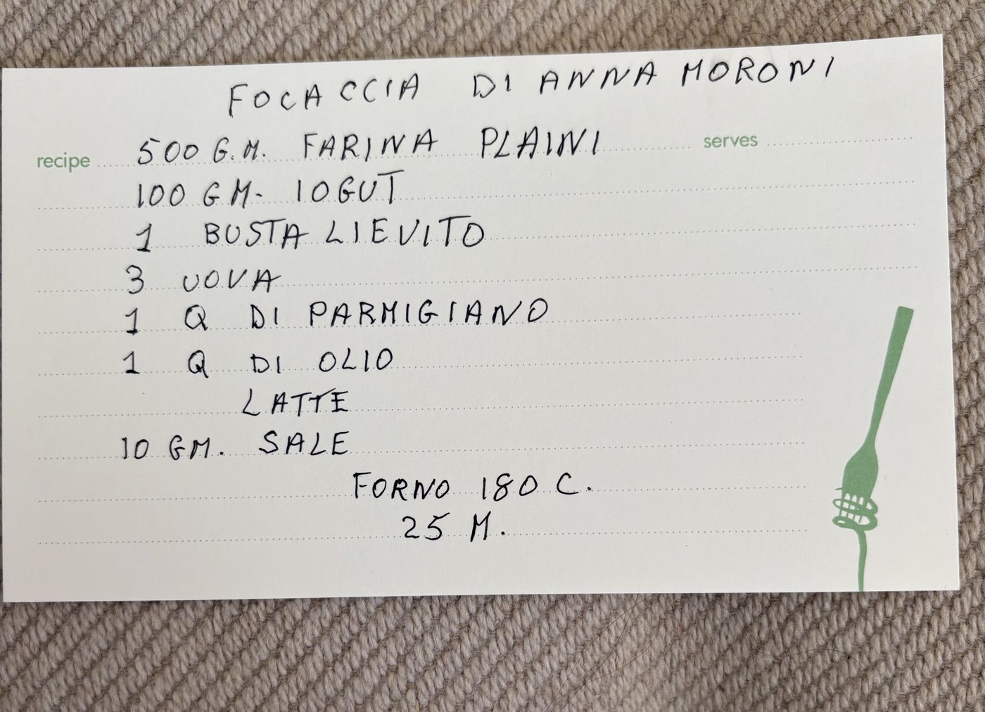 Focaccia di Anna Moroni — recipe card