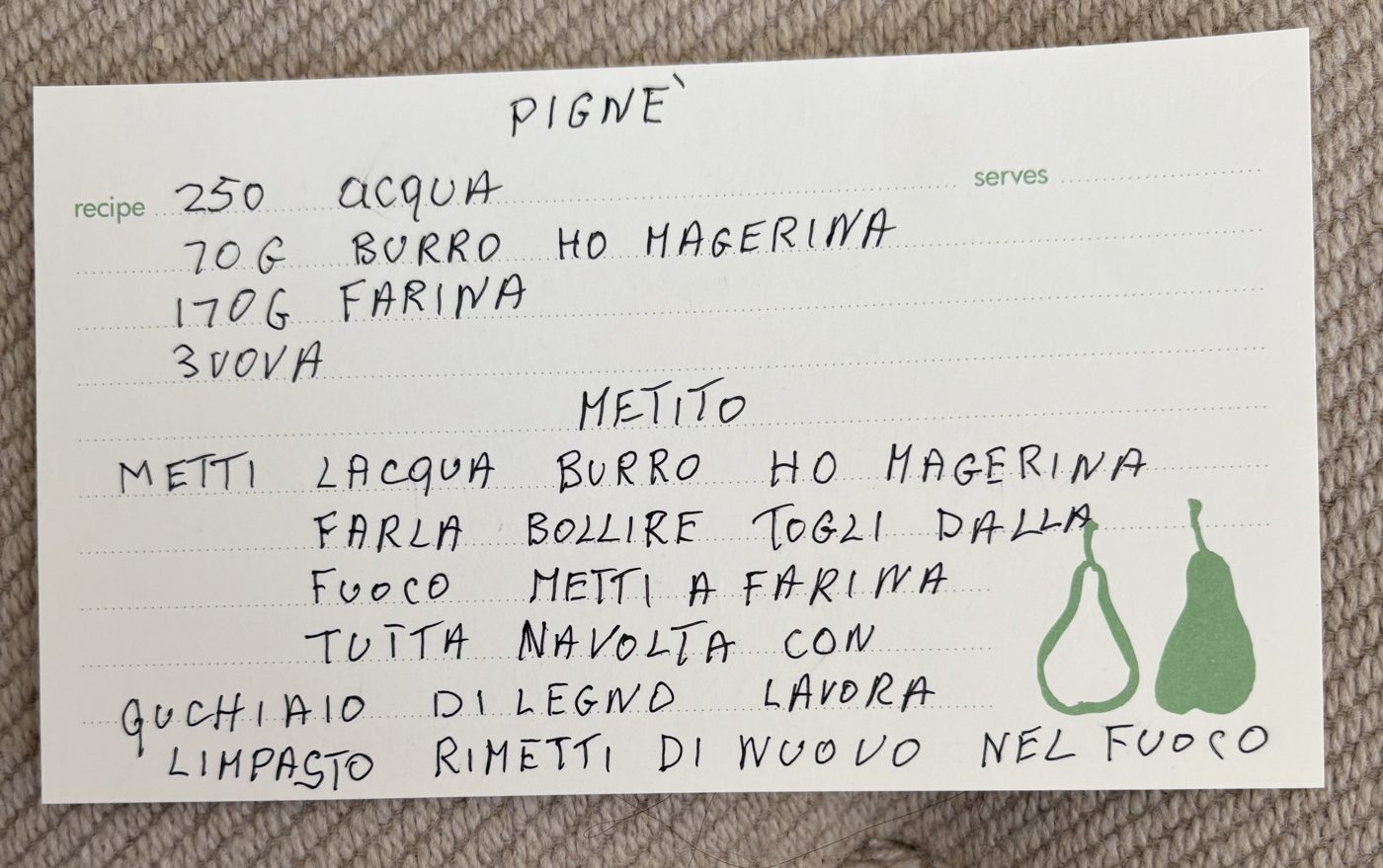 Pignè choux pastry recipe card