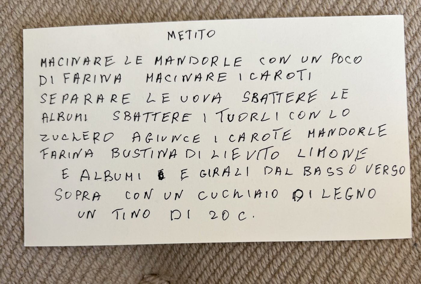 Torta di carote method recipe card