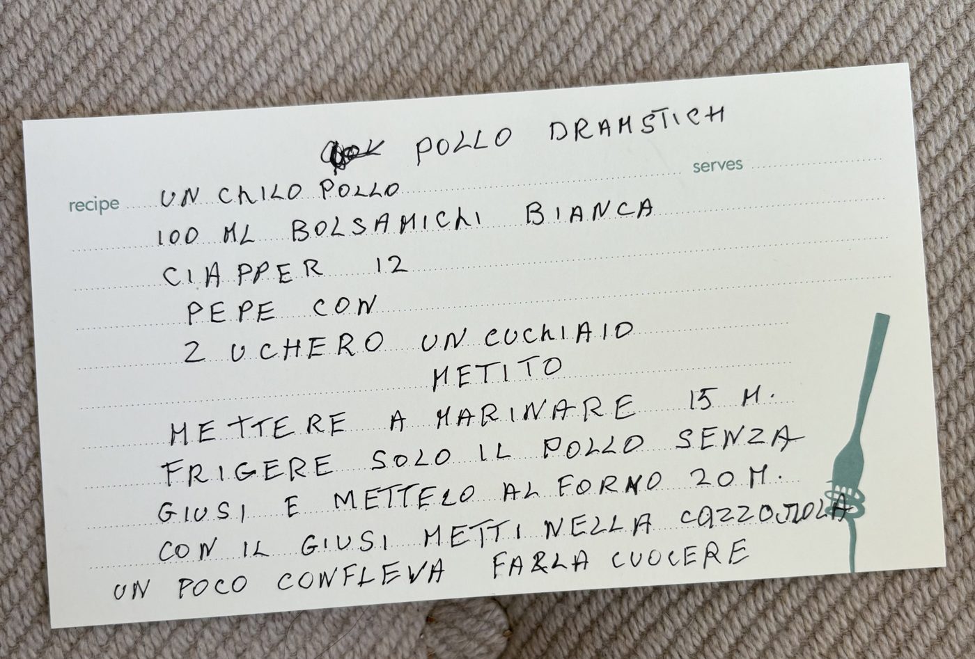 Pollo drumstick recipe card